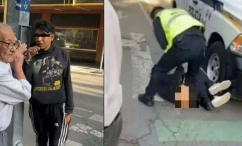 La agresión fue captada en video; otro joven intervino antes de que policías trasladaran al presunto responsable ante el Ministerio Público.