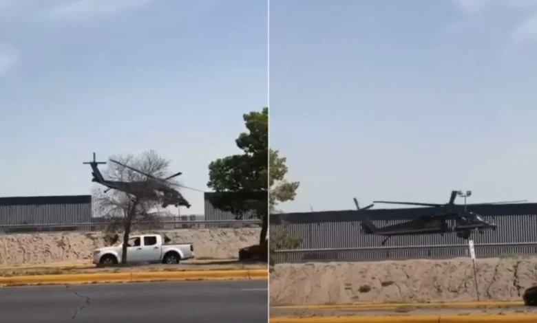Helicóptero estadounidense vuela a baja altura sobre el bordo del río Bravo en Ciudad Juárez
