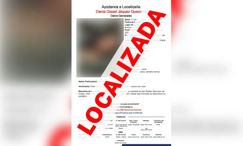 Localizan a salvo a menor reportada como ausente en Urique