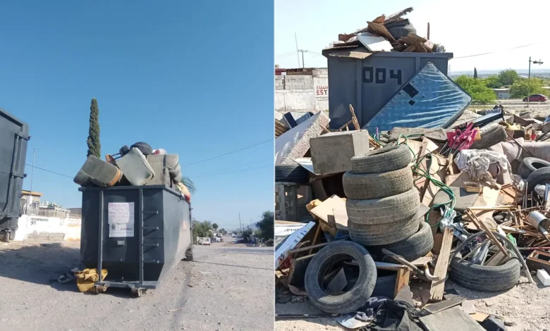 Contenedor del programa Punto Limpio saturado con tiliches en Ciudad Juárez
