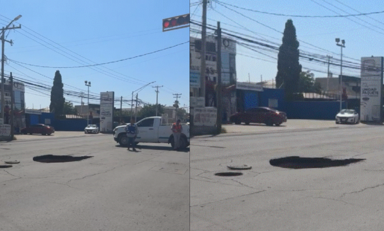 El pavimento colapsó de repente... una camioneta terminó atrapada en pleno cruce de De la Raza.
