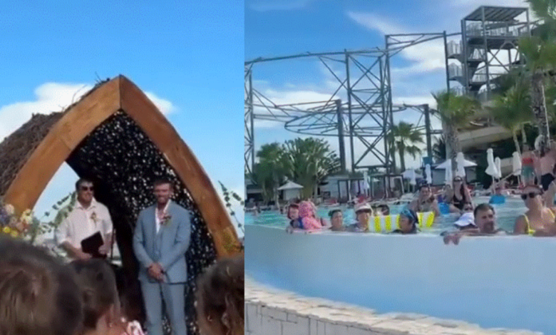 Una pareja estadounidense buscaba celebrar frente al mar, pero la ceremonia llamó la atención de numerosos bañistas que permanecieron en la zona para observar el evento.