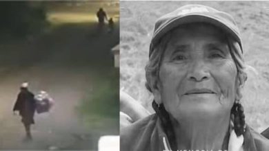 Doña Dominga camina con su canasta mientras un hombre presuntamente la sigue en Amozoc, Puebla