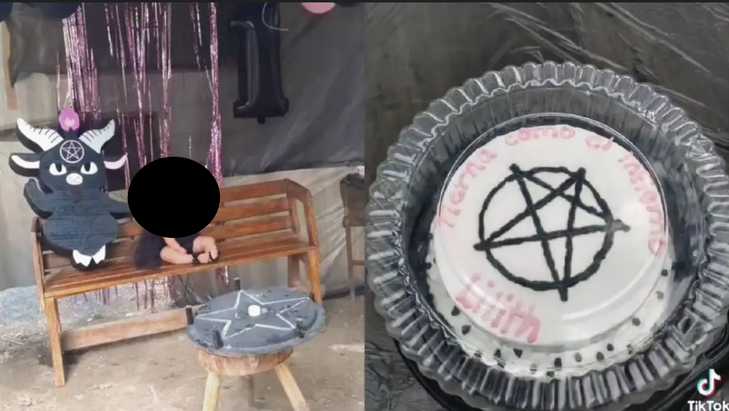 La celebración mostrada en TikTok incluyó una piñata de cabra, pentagramas y vestimenta negra; usuarios debatieron sobre la temática elegida para la menor.