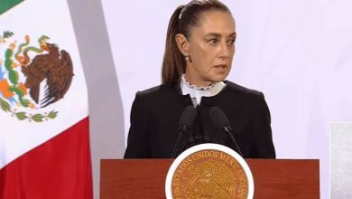 Claudia Sheinbaum durante la conferencia Mañanera del Pueblo del 7 de julio de 2026