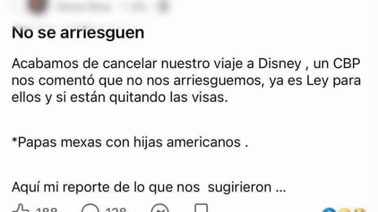 La mujer afirmó en redes sociales que recibió una advertencia sobre revisiones migratorias a padres mexicanos con hijos nacidos en Estados Unidos; el alcance oficial de las medidas no fue precisado.