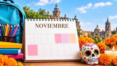 Calendario escolar con las fechas del megapuente de noviembre de 2026 en México