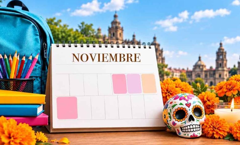 Calendario escolar con las fechas del megapuente de noviembre de 2026 en México