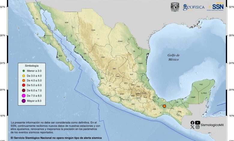 Ubicación del epicentro del sismo en Veracruz, al sur de Sayula de Alemán